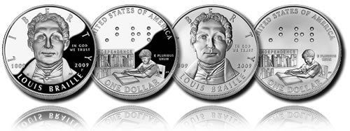 Louis Braille Bicentennial  Proof Silver Dollar $1 (2009)